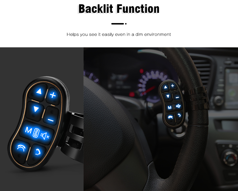 XJ - 1 Universal Car Steering Wheel Controller 8-key Control Blue Backlight for Phone / DVD Player