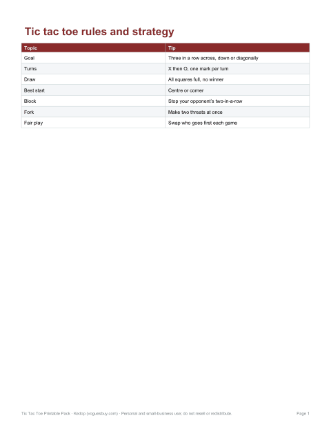 Preview of the first page of Rules card (PDF)
